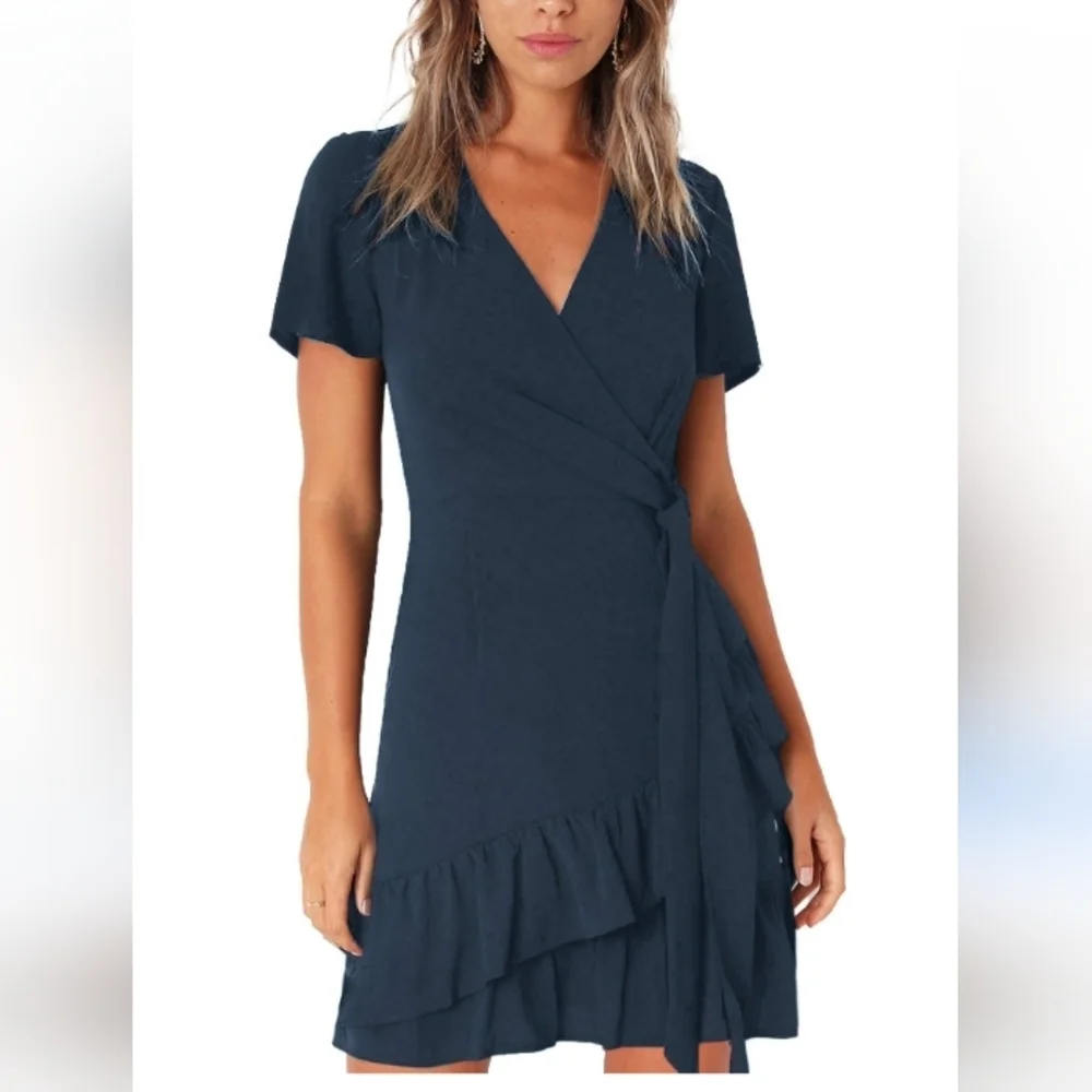 Kate Kasin Navy Wrap Dres - Picture 2 of 7